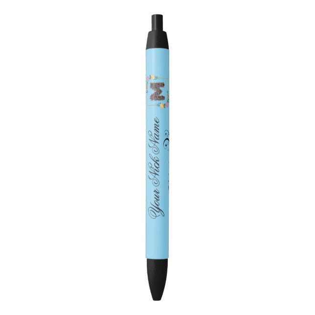 Stylo Noir Initiale Florale Élégante M (devant Vertical)