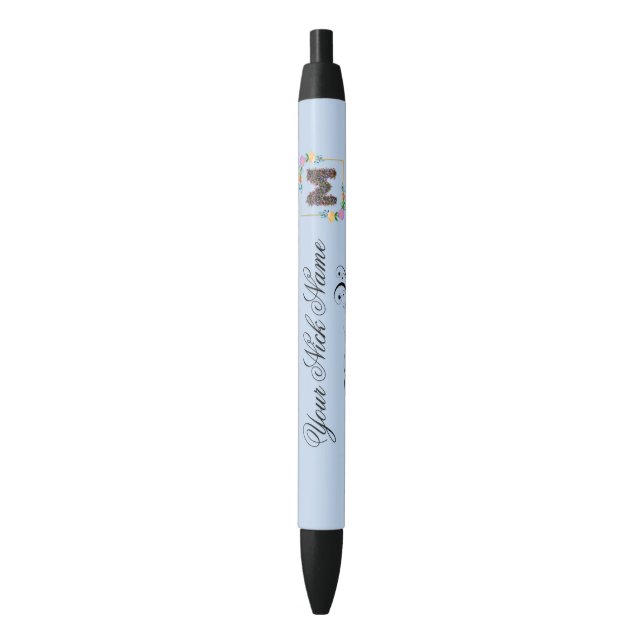 Stylo Noir Initiale Florale Élégante M (devant Vertical)