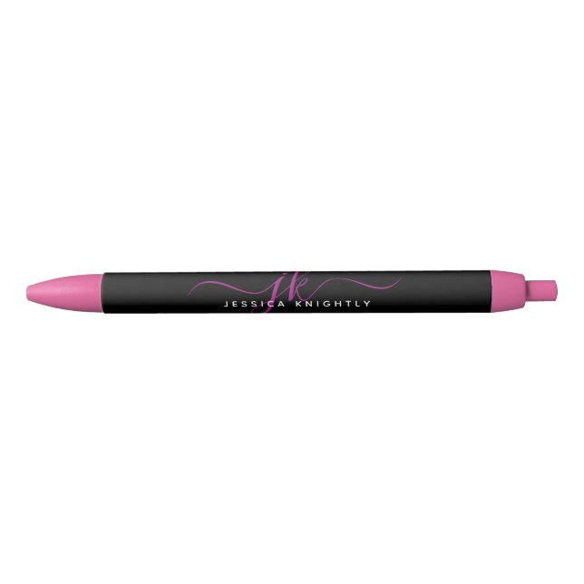 Stylo Noir Initiales de monogramme élégant en écriture rose a (Devant)