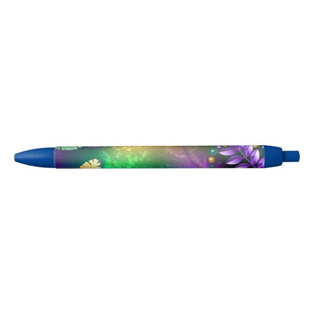 Stylo Noir Iridescente mardi gras arrière - plan avec perles (Devant)