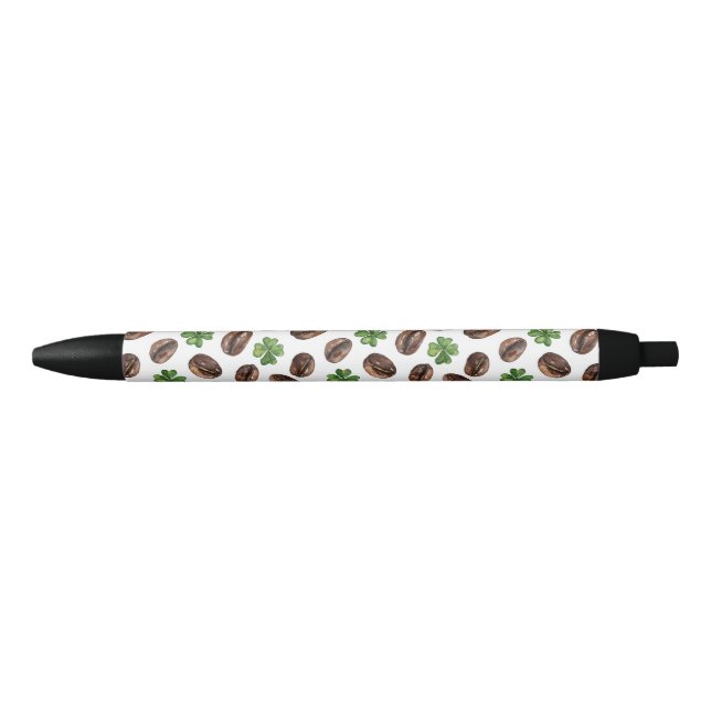 Stylo Noir Irish Coffee Beans and Shamrocks Funny Design (Devant)