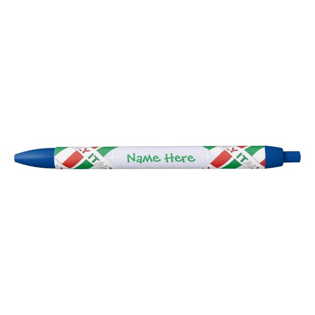 Stylo Noir Italie - Drapeau italien - Personnalisation verte (Devant)