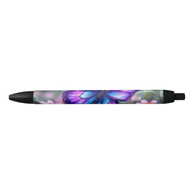 Stylo Noir Jardin de papillon violet enchanté (Devant)