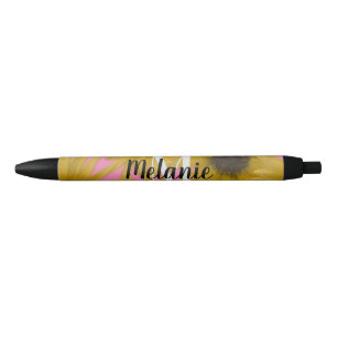 Stylo Noir Jardin de tournesols réaliste Monogramme personnal