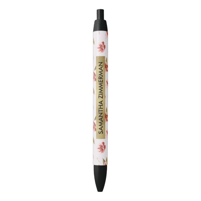 Stylo Noir Jardin floral d'aquarelle rose (devant Vertical)