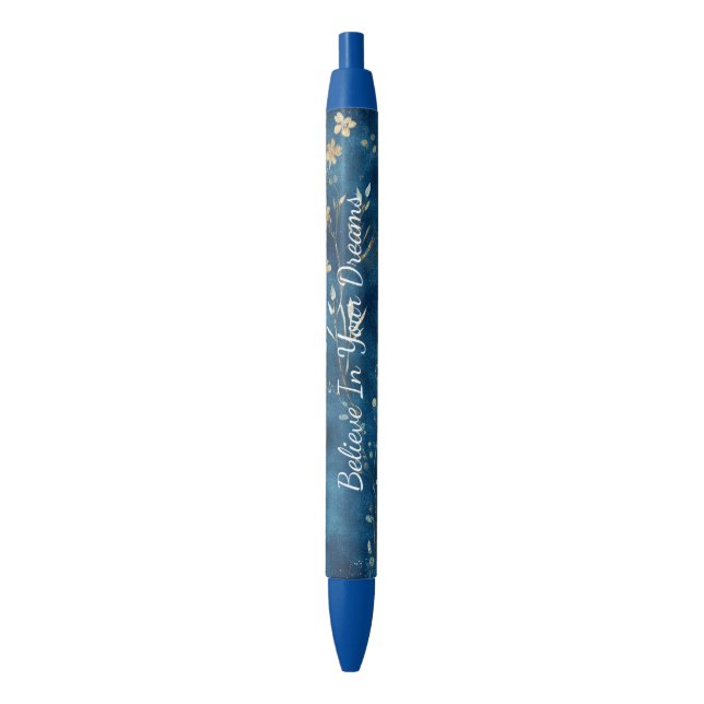 Stylo Noir Jardins Floraux Bleus (devant Vertical)