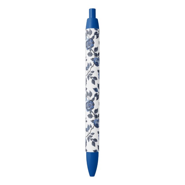 Stylo Noir Jardins Floraux Bleus (devant Vertical)