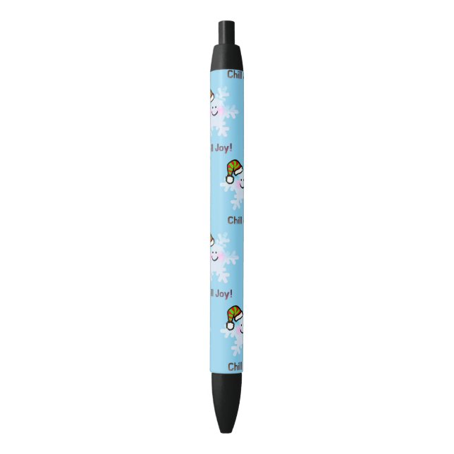 Stylo Noir Joie des Fêtes Flocon de Neige Sourire (devant Vertical)