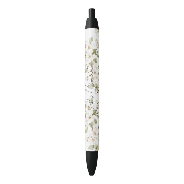 Stylo Noir Joli arbre à fleurs crème  (devant Vertical)