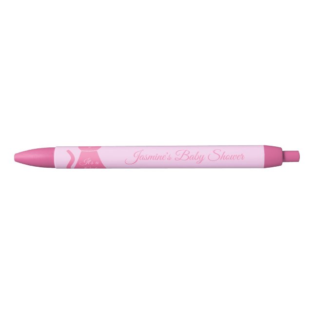 Stylo Noir Joli bébé rose fille chat Baby shower personnalisé (Devant)