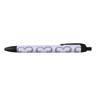Stylo Noir Joli cœur floral lavande 