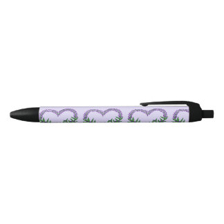 Stylo Noir Joli cœur floral lavande