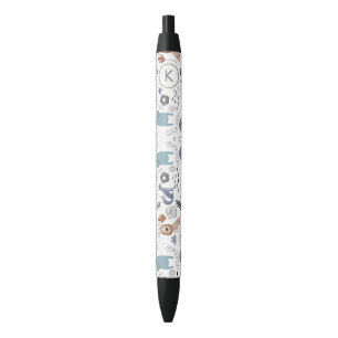Stylo Noir Joli dessin animé animaux de la forêt motif monogr
