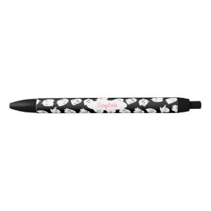 Stylo Noir Joli fantôme Kawaii Halloween Nom Monogramme