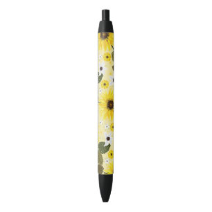 Stylo Noir Joli jardin floral de tournesols jaunes