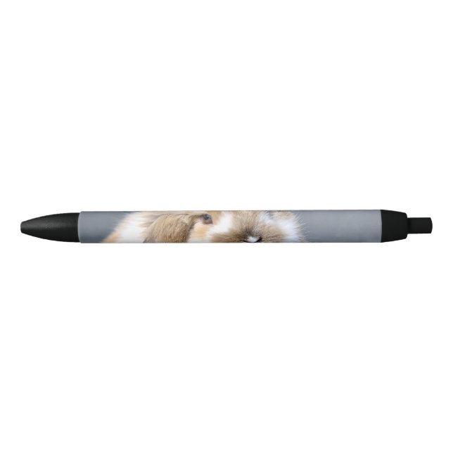 Stylo Noir Joli lapin blanc et brun flamand (Devant)