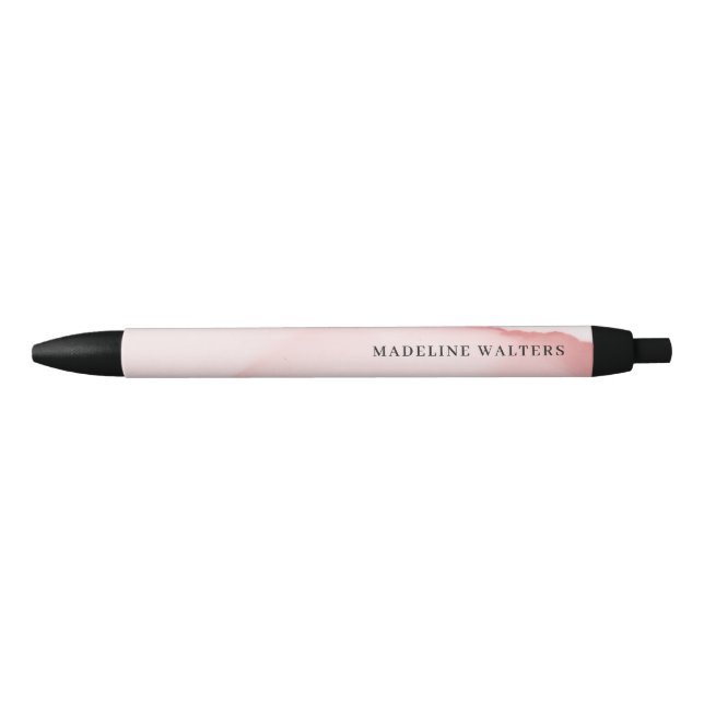 Stylo Noir Joli monogramme aquarelle rose unique (Devant)