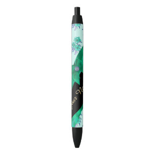 Stylo Noir Joli motif floral vintage vert turquoise