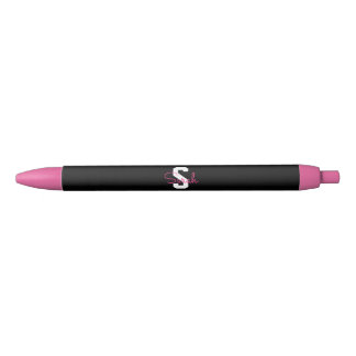 Stylo Noir Joli nom et monogramme | Noir blanc et rose