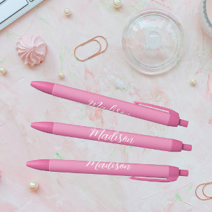 Stylo Noir Joli Nom Personnalisé Rose