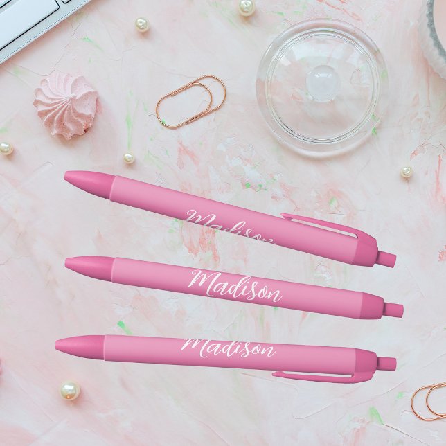 Stylo Noir Joli Nom Personnalisé Rose (Créateur téléchargé)