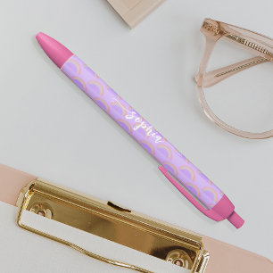 Stylo Noir Joli pastel arc-en-ciel nom coloré personnalisé