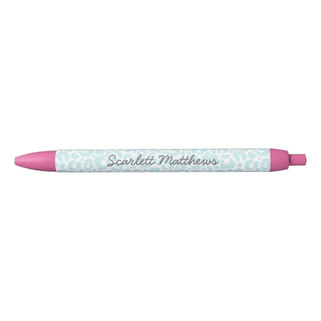 Stylo Noir Joli Pastel Empreinte de léopard Motif Bleu Nom (Devant)