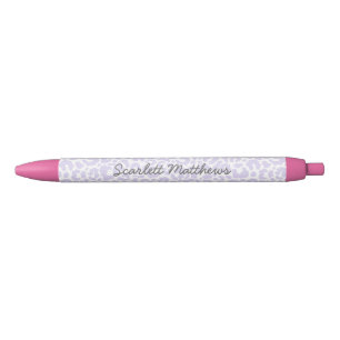 Stylo Noir Joli Pastel Empreinte de léopard Motif pourpre Nom