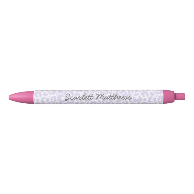 Stylo Noir Joli Pastel Empreinte de léopard Motif pourpre Nom (Devant)