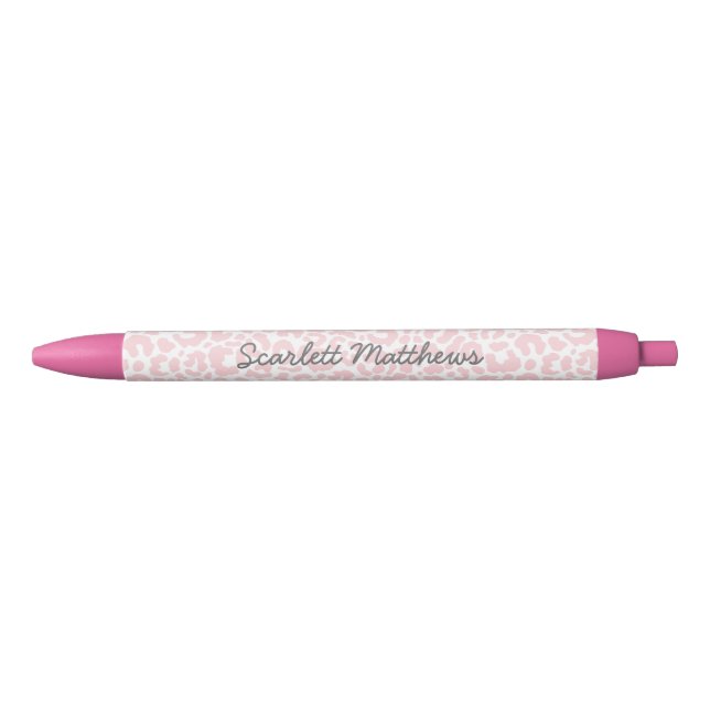 Stylo Noir Joli Pastel Empreinte de léopard Motif rose Nom (Devant)
