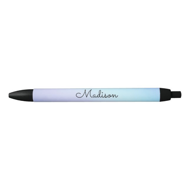 Stylo Noir Joli Pastel Ombre Purple Aqua Nom Cursif (Devant)