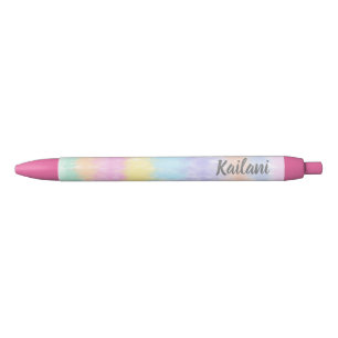 Stylo Noir Joli Pastel Tie Dye Rainbow Stripes Nom