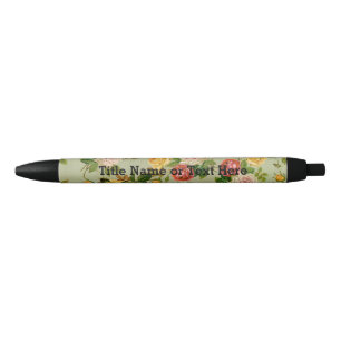 Stylo Noir Joli pays Vintage Floral Girly Rose Motif