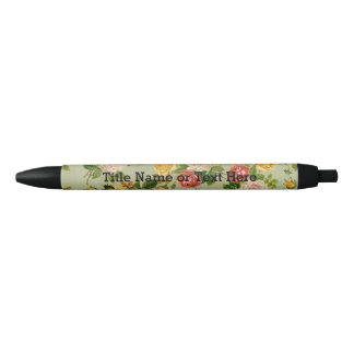 Stylo Noir Joli pays Vintage Floral Girly Rose Motif