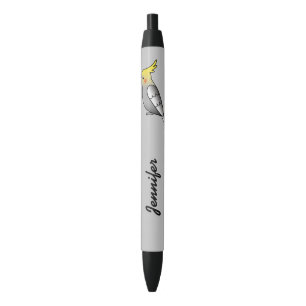 Stylo Noir Joli perroquet gris dessin animé avec nom