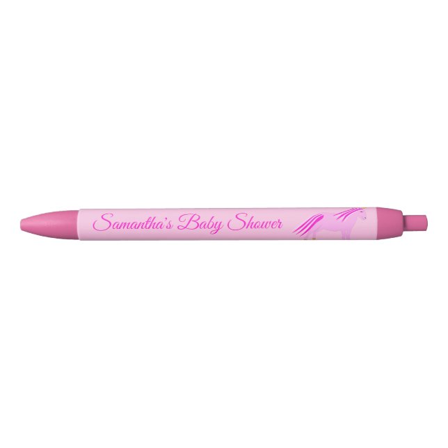 Stylo Noir Joli rose bébé fille Unicorn Baby shower personnal (Devant)