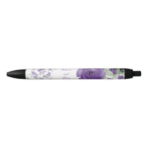Stylo Noir Joli Roses d'aquarelle violet