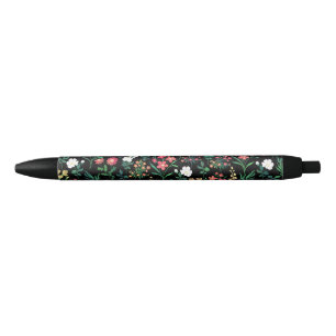 Stylo Noir Jolie aquarelle Floral Botanique Noir Motif