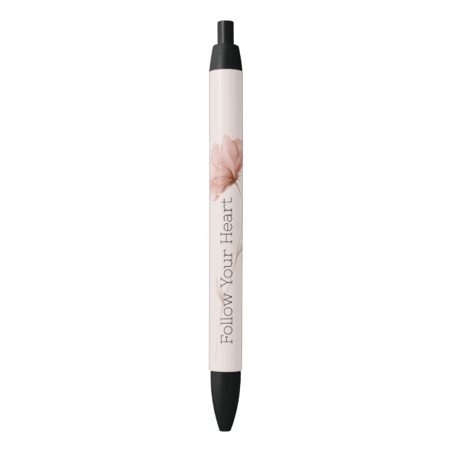 Stylo Noir Jolie Fleur Rose (devant Vertical)