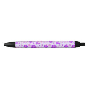 Stylo Noir Jolie impression florale violet et rose sur Lavend
