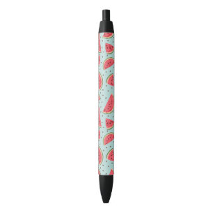 Stylo Noir Jolie tranche de pastèque et motif de graines