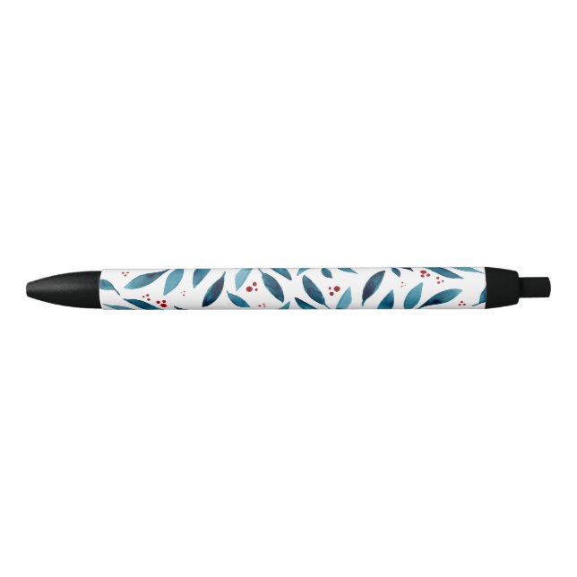 Stylo Noir Jolies branches d'aquarelle - turquoise et rouge (Devant)