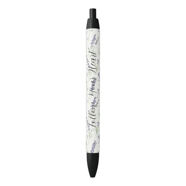 Stylo Noir Jolies Fleurs Blanches Lavande Mariage (devant Vertical)