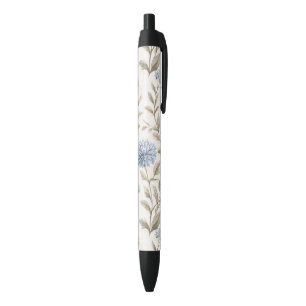 Stylo Noir Jolies Fleurs Bleues Crème