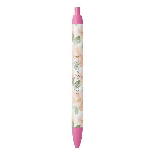 Stylo Noir Jolies fleurs de pêche (devant Vertical)