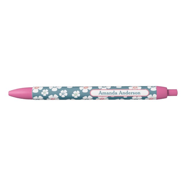 Stylo Noir Jolies Fleurs Faisées Personnalisées (Devant)