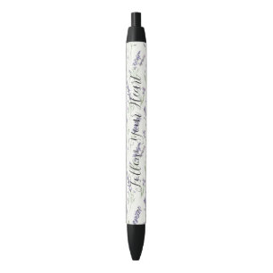 Stylo Noir Jolies Fleurs Lavande Blanches Baby Shower