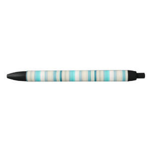 Stylo Noir Jolies rayures aqua blanc