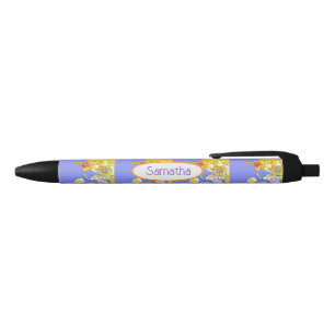 Stylo Noir Jonquille jaune Nom de fille aquarelle violette
