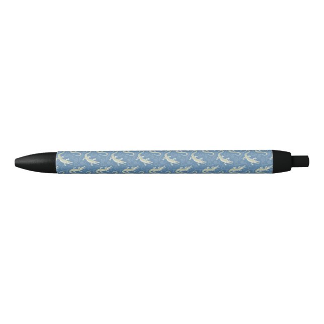 Stylo Noir Jouer Alligator Vert Paisley sur Bleu (Devant)